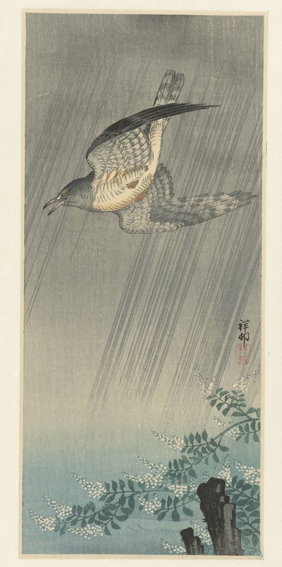 嵐の中のカッコウ 作： Ohara Koson