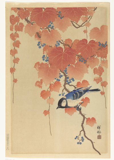 桐の枝にシジュウカラ 作： Ohara Koson