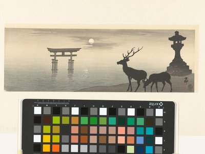 鳥居と鹿のいる風景 作： Ohara Koson