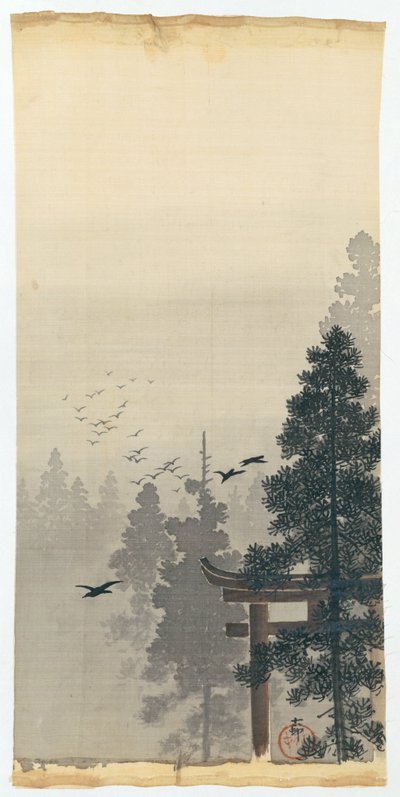 鳥居と鳥居の群れのある風景 作： Ohara Koson
