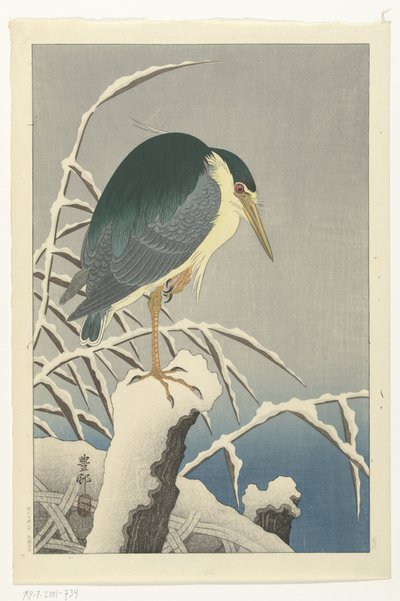雪の中のサギ 作： Ohara Koson
