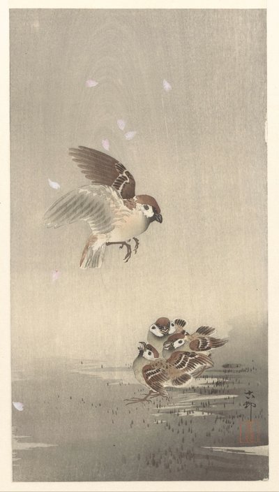 スズメと男の子 作： Ohara Koson
