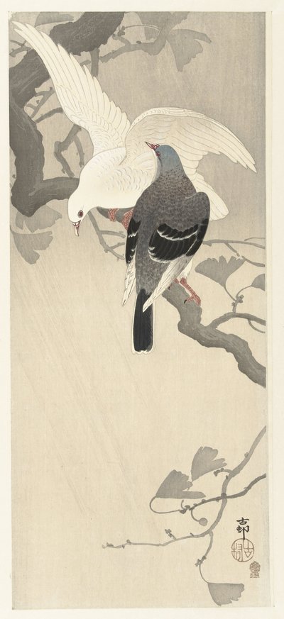 枝に 2 つのハト 作： Ohara Koson