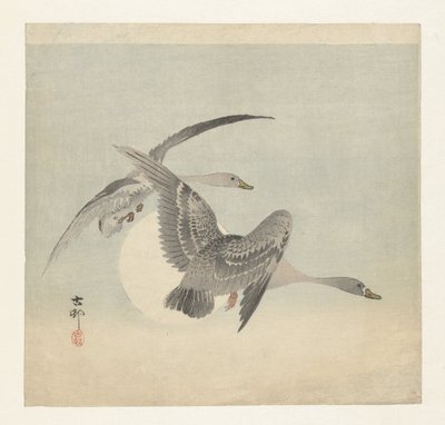 飛行中の 2 つのマガン 作： Ohara Koson