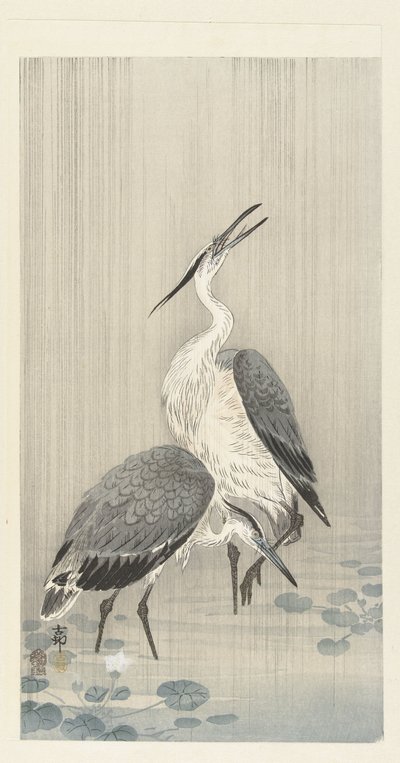 雨の中の 2 つのサギ 作： Ohara Koson