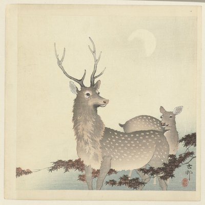 二匹の鹿 作： Ohara Koson