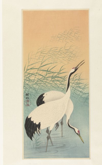 クレーン2基 作： Ohara Koson
