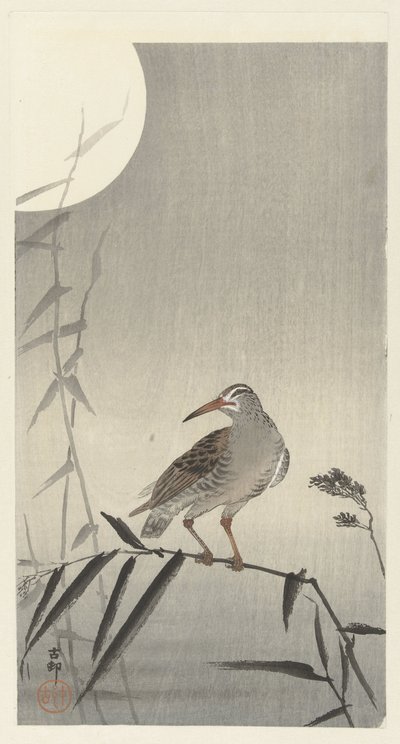 竹の枝の黒ライダー 作： Ohara Koson