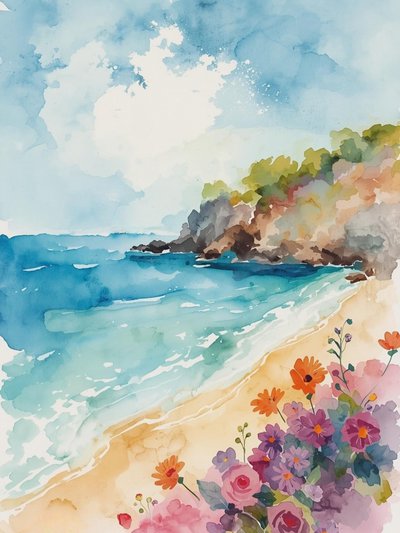 「沿岸の開花」水彩画 作： 