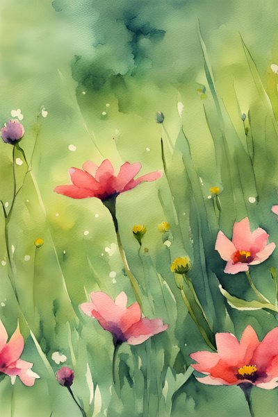 ピンクの水彩の花 作： 
