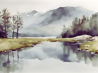 静かな山間の湖 作： Ohkimiko