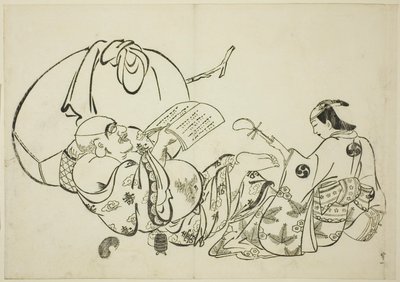 布袋本を読む No. 12枚のシリーズから11枚 作： Okumura Masanobu