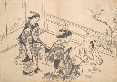 カリフォルニア州バルコニーにリクライニングしている俳優のcichimuraが 1715.、ca。 1715。 作： Okumura Masanobu