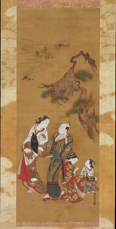 Yukihira und zwei Bräutjungfern in Suma 作： 奥村正信