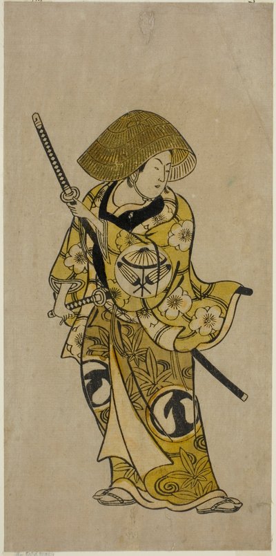 1731年正月、中村座で上演された芝居『京政福引き名古屋』で名古屋小三座役の俳優・沢村亀三郎 作： Okumura Toshinobu