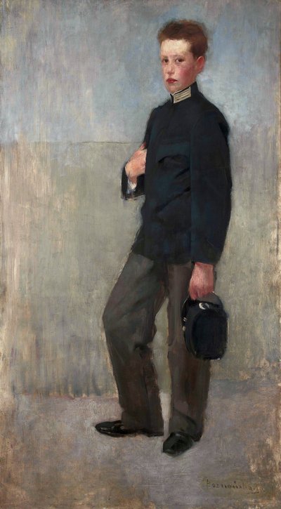 中学生の制服を着た少年の肖像画 作： Olga Boznanska