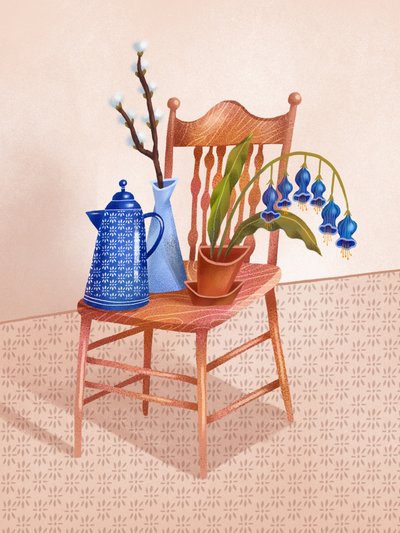 青い静物画の椅子 作： 