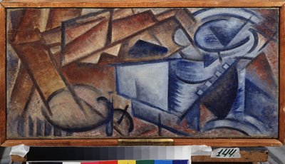 静物。 Olga Vladimirovna Rozanova (1886-1918) の絵画、キャンバスに油彩。 ロシアの芸術、20 世紀、抽象芸術。 State V. Surikov Art Museum、クラスノヤルスク (ロシア)。 作： Olga Wladimirowna  Rosanowa