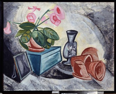ピンクの花のある静物。 Olga Vladimirovna Rozanova（1886-1918）による絵画、キャンバスに油彩 作： Olga Wladimirowna  Rosanowa