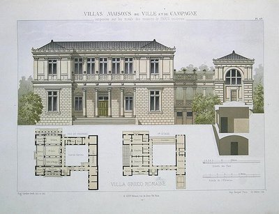 パリで出版された「Villas, Maisons de Ville et de Campagne」のプレート49にウォルターが彫った「Villa Greco Romaine」（カラーリトグラフ） 作： Olive (after)