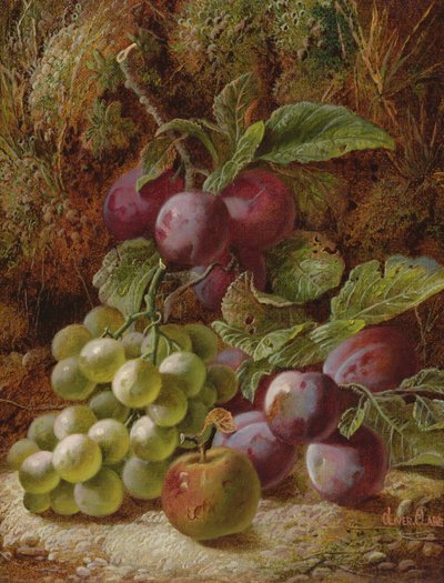 梅とぶどうのある静物 作： Oliver Clare