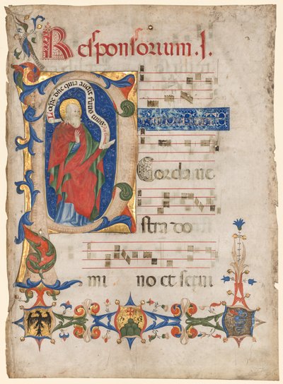 アンチフォナリーからの葉: 預言者サミュエルとの歴史的なイニシャル P..., c. 1439-1447。 作： Olivetan Master