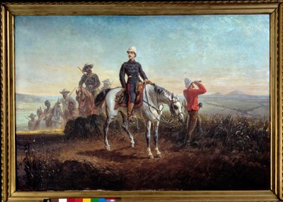 南アフリカの植民地キャンペーン：「ズールーランドの皇太子ユージーン・ルイ・ナポレオン・ボナパルト（1856-1879）」オリヴィエ・ピシャ（1825-1912）の絵画、87×128cm。19世紀Compiegne musee du chateau - 南アフリカでの植民地キャンペーン：「皇太子I 作： Olivier Pichat