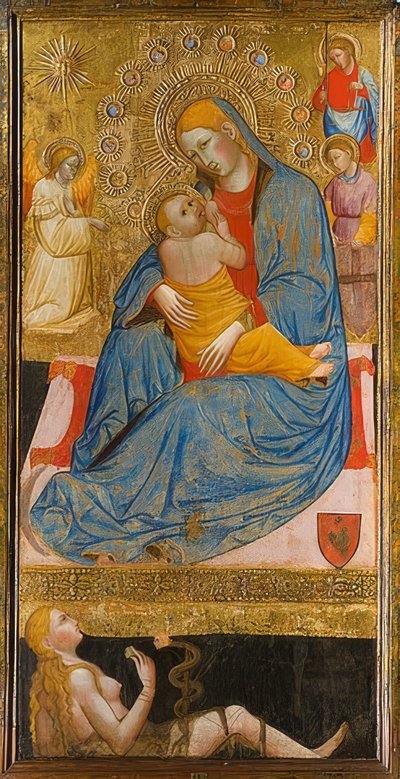 イブの誘惑と謙遜のマドンナ。 1400年頃 作： Olivuccio di Ciccarello