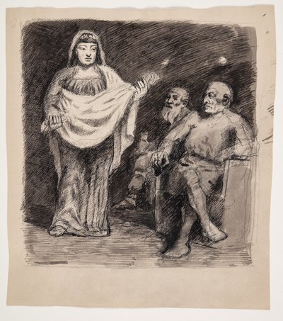 2 人の男性の前に立つ女性: 古代北欧のモチーフ 作： Oluf Hartmann