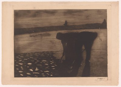 夕方、川床で働く男女 作： Omer Coppens (signed by artist)