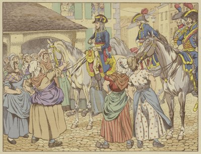 1795年のパリでの飢饉の最中、魚主婦がナポレオンを非難しました。微笑んで、彼は答えた私を見て、私たち二人のうちどちらが一番太っていますか？ （点灯色 作： Onfray de Breville Job
