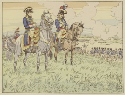 1800年6月24日、マレンゴの戦いでのナポレオンとルイデサイクス将軍 作： Onfray de Breville Job