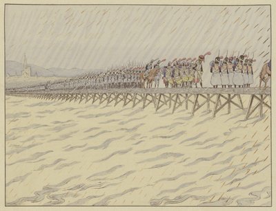 1805年10月1日、ケールでライン川を横断するナポレオンとその軍隊 作： Onfray de Breville Job