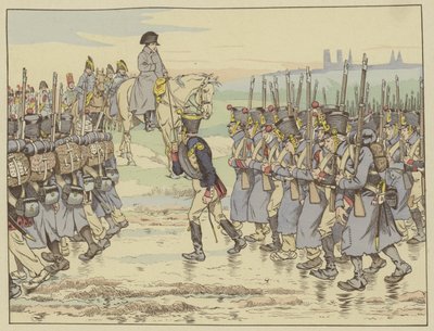 1814年3月16日、フランス軍の最後の軍隊としてフランス近郊を行進するナポレオンがランス近くを通過する 作： Onfray de Breville Job