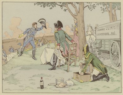 ナポレオンは、1809年5月のアスペルンエスリングの戦いで、親友であるランネス元帥の死のニュースを受け取ります 作： Onfray de Breville Job