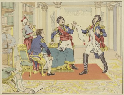 1807年5月24日、プロイセン人から都市を占領した後、ナポレオンがダンジッヒ公爵を作ることにより、ルフェーブル元帥に報いる 作： Onfray de Breville Job