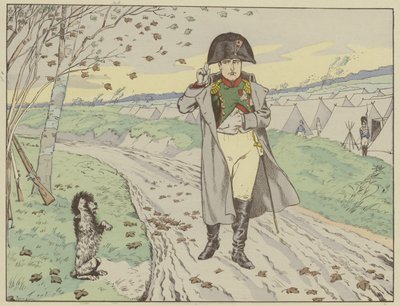 旧警備隊の兵士は、1805年に皇帝に敬礼するように犬を訓練しました。 作： Onfray de Breville Job
