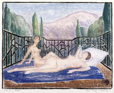 日光浴（カラー木版画） 作： Ora Inge Maxim