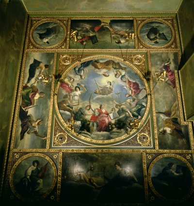 Arts and Sciences、1636（当初はグリニッジの女王の家のために描かれたが、アン女王の許可を得てマールボロ公爵夫人によってそこから削除された） 作： Orazio Gentileschi