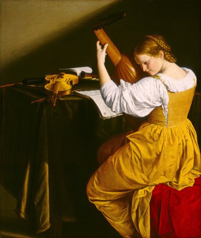リュート奏者、c.1612-20（キャンバスに油彩） 作： Orazio Gentileschi