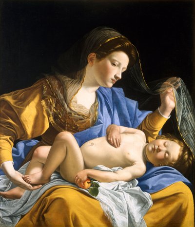 眠っているキリストの子を持つ聖母 作： Orazio Gentileschi
