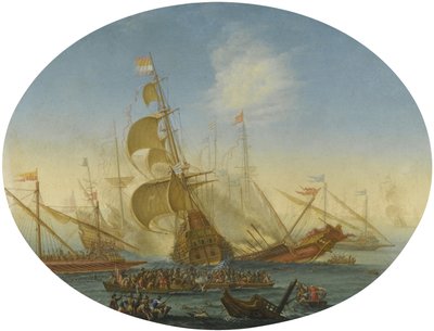 トルコ人とクリスチャンの間の海戦 作： Orazio Grevenbroeck