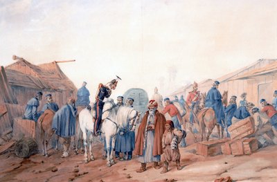 バラクラヴァ(Balaklava)港におけるイギリス軍の補給基地 - Norie, Orlando (1832-1901) - 1854 - 紙に水彩画 - 36,3x52,6 - 個人蔵 作： Orlando Norie