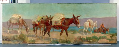 Anheuser-Busch Pack Mules (キャンバスに油彩) 作： Oscar Edward Berninghaus
