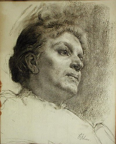 女性の頭」（木炭・紙） 作： Oscar Fehrer