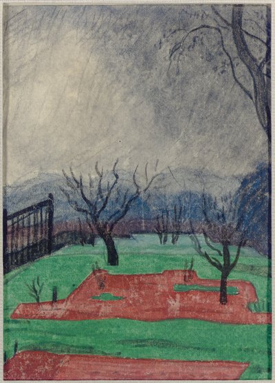 日没時のフィールド（紙にクレヨンとクレヨン付き） 作： Oscar Florianus Bluemner