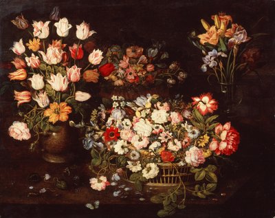 花を選んだ4つの花瓶（パネルに油彩） 作： Osias the Elder Beert