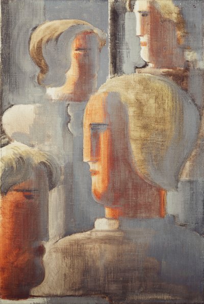 フォーヘッドのグループグレーブルー、フォルクヴァング-研究III; Vier Kopfergruppe Graublau、Folkwang-Studie III 作： Oskar Schlemmer