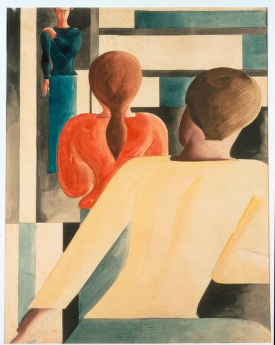 ブルー、イエロー、レッドのインテリア 作： Oskar Schlemmer