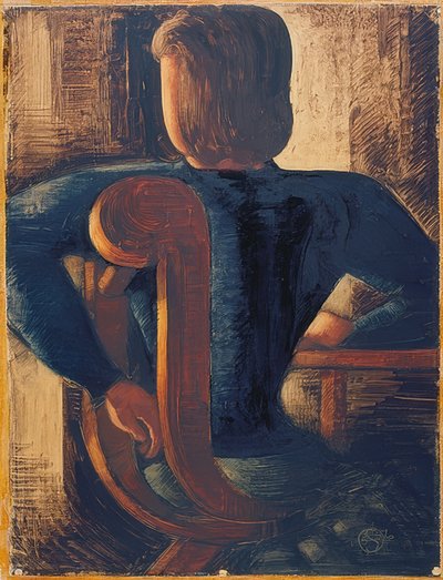 テーブルで後ろ向きに座っています。 1936 作： Oskar Schlemmer